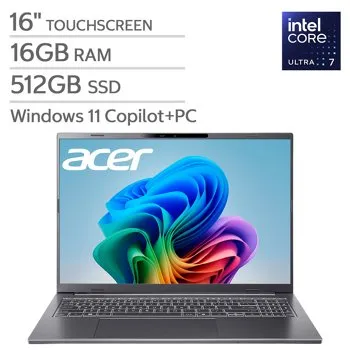 Acer Aspire 16-inch AI Copilot+ PC Touchscreen Laptop with Intel Core Ultra 7 Processor for $599.99