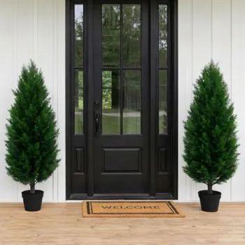 Faux 4' UV Resistant Cedar Tree Indoor and Outdoor, 2-pack for $49.99